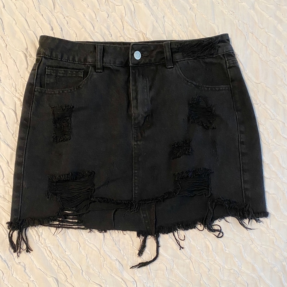 Ripped Black Jean Skirt!